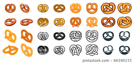 Pretzel icons set, different style 66390155