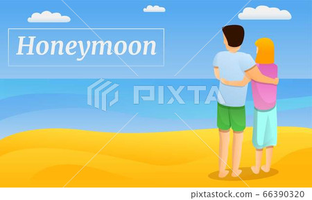 Couple honeymoon concept banner, cartoon style - Stock Illustration ...