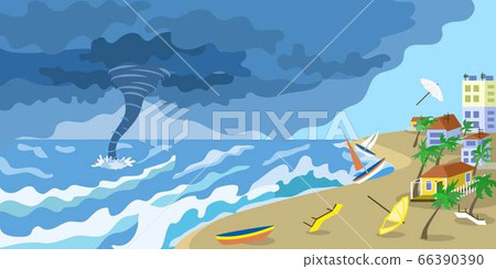 Storm tornado at city beach concept banner, flat style 66390390