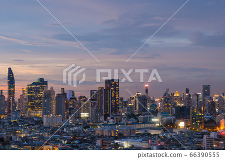Aerial view of Bangkok city skyline at sunset 66390555