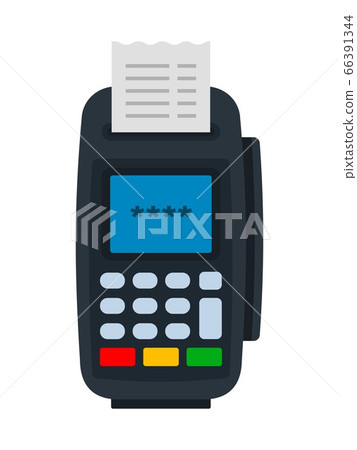 Electronic terminal with a check, a device for receiving cashless payments flat icon vector isolated Electronic terminal with a check, a device for receiving cashless payments flat icon vector isolated 66391344