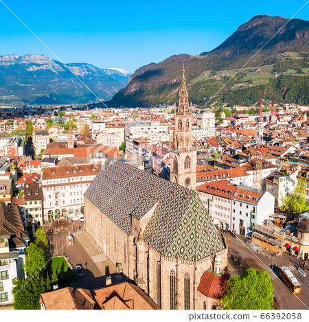 Bolzano Cathedral aerial panoramic view 66392058