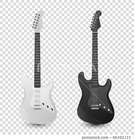Vector 3d Realistic White and Black Classic Old Retro Electro Wooden Guitar Icon Set Closeup Isolated on Transparent Background. Design Templte, Mockup, Clipart. Musical Art Concept Vector 3d Realistic White and Black Classic Old Retro Electro Wooden Guitar Icon Set Closeup Isolated on Transparent Background. Design Templte, Mockup, Clipart. Musical Art Concept 66392115