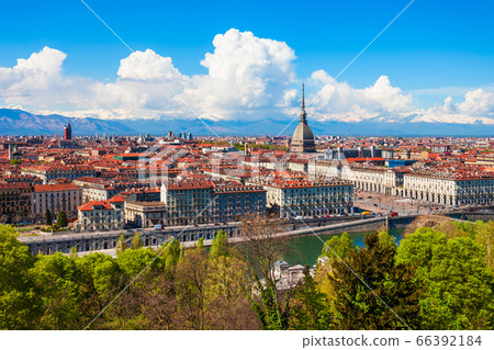 Turin city aerial vew, northern Italy 66392184