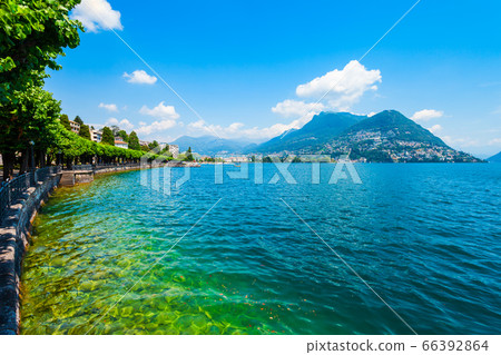 Lugano lake and city, Switzerland 66392864