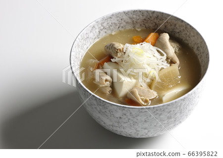 Stewed miso-flavored miso with white radish, carrot and tofu (white background) 66395822