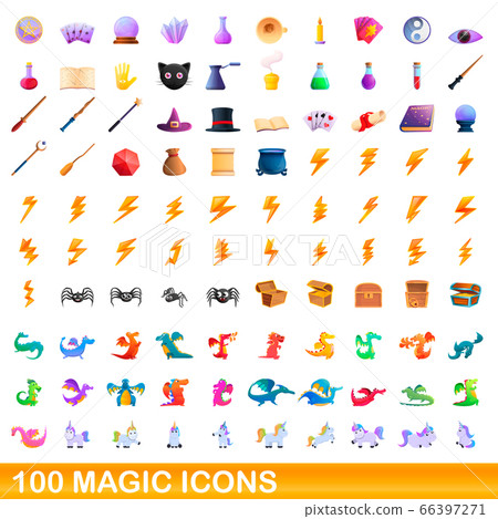 100 magic icons set, cartoon style 100 magic icons set, cartoon style 66397271