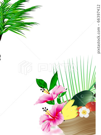 芙蓉和夏季水果籃的插圖垂直尺寸背景素材 芙蓉和夏季水果籃的插圖垂直尺寸背景素材 66397412