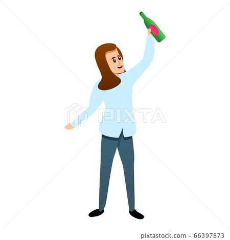 Woman take wine bottle icon, cartoon style 66397873