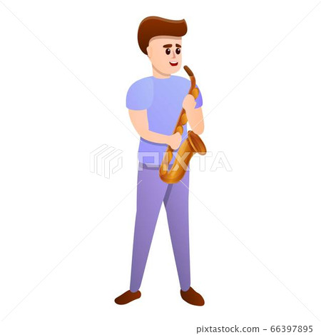 Boy playing saxophone icon, cartoon style 66397895