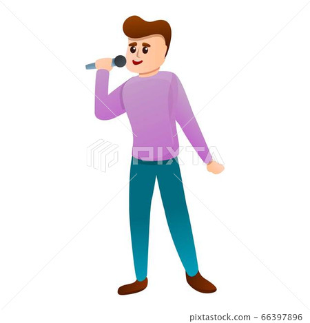 Boy singing microphone icon, cartoon style 66397896