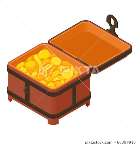 Gold coin dower chest icon, isometric style Gold coin dower chest icon, isometric style 66397916