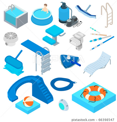 Pool equipment icons set, isometric style 66398547