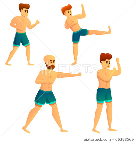 Mixed martial arts icons set, cartoon style 66398569