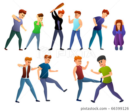Violence icons set, cartoon style 66399126