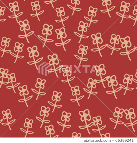 Seamless pattern with cute flowers on red - Stock Illustration ...