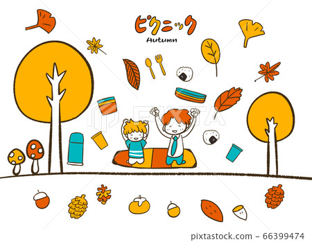 Parents and children enjoying an autumn picnic 66399474