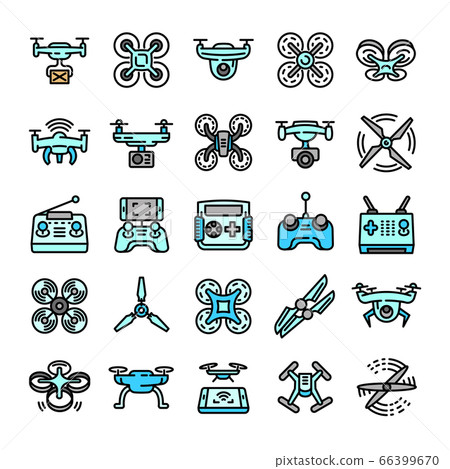 Drone icons set, outline style 66399670