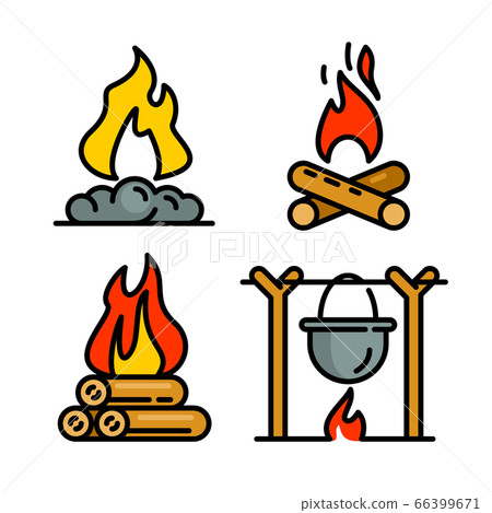 Campfire icons set, outline style Campfire icons set, outline style 66399671