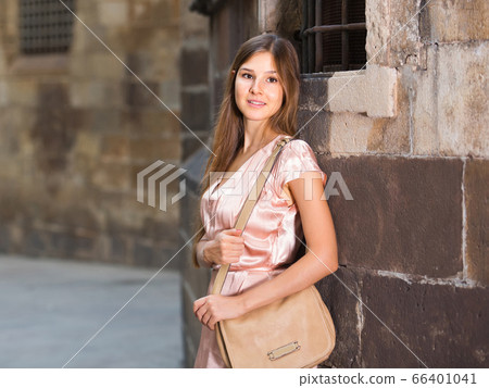close-up portrait of smiling slim adult girl in sexy evening apparel close-up portrait of smiling slim adult girl in sexy evening apparel 66401041