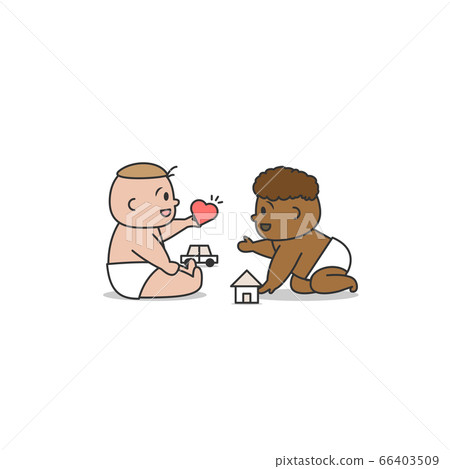 White and black baby play together with innocencea 66403509