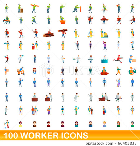 100 worker icons set, cartoon style 66403835