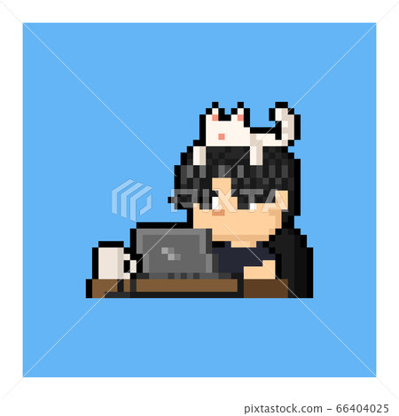 Pixel art cartoon man working at home with... - Stock Illustration  [66404025] - PIXTA