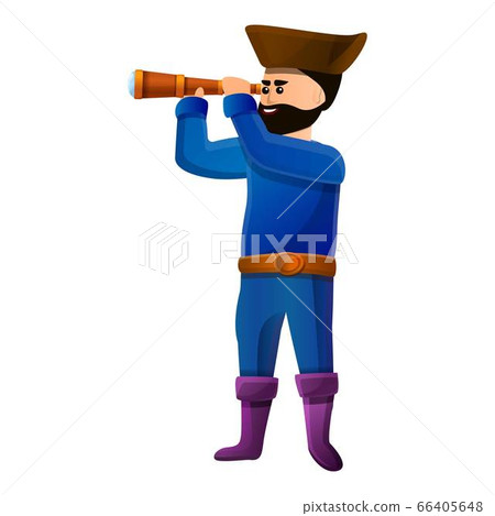 Pirate with spyglass icon, cartoon style Pirate with spyglass icon, cartoon style 66405648