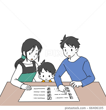 一個家庭在發生災難時做一份財產清單的插圖 66406105