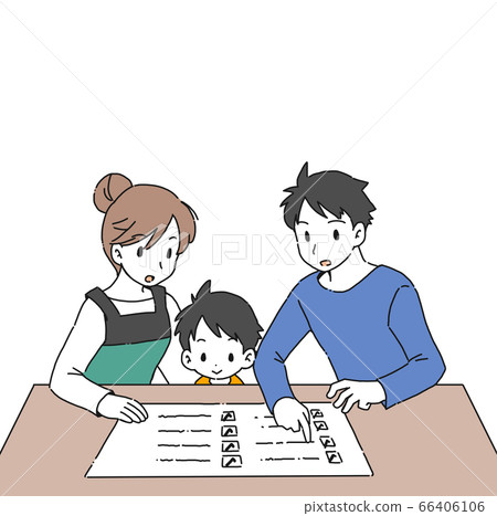 一個家庭在發生災難時做一份財產清單的插圖 66406106