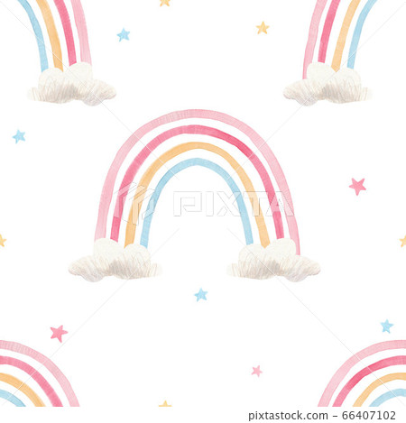 Beautiful seamless pattern with watercolor colorful rainbows. Stock illustration. 66407102