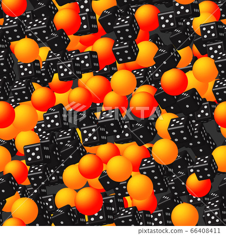 Golden Balls and Black Dice Seamless Pattern 66408411