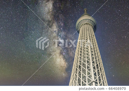 Tokyo Sky Tree And Milky Way Starry Sky Composite Stock Photo Tokyo Sky Tree And Milky Way Starry Sky Composite Stock Photo