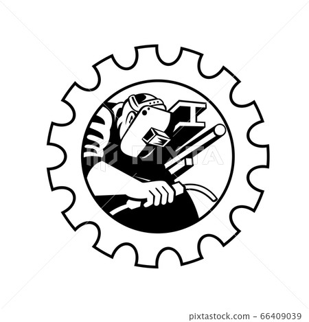 Welder Worker Welding Torch Set in Gear Cog Retro Welder Worker Welding Torch Set in Gear Cog Retro 66409039
