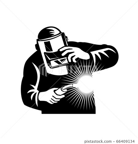 Welder Welding Torch Front View Retro Black and 66409134
