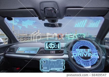 Image of a car driving automatically 5G, AI technology Image of a car driving automatically 5G, AI technology 66409547
