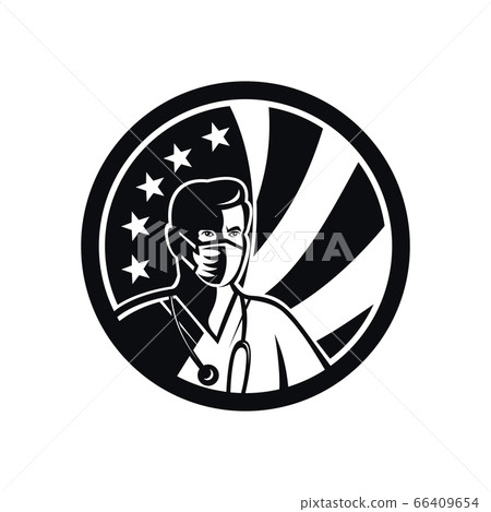 Male Nurse Wearing Surgical Mask USA Flag Mascot Male Nurse Wearing Surgical Mask USA Flag Mascot 66409654