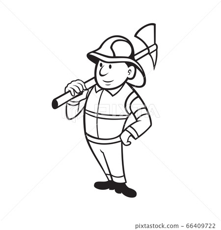Fireman or Firefighter Holding a Fire Axe Cartoon Fireman or Firefighter Holding a Fire Axe Cartoon 66409722