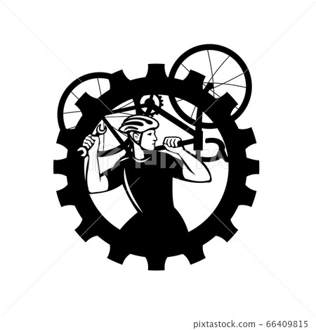 Bikeshop bicycle gear logo design workshop garage Vector Image