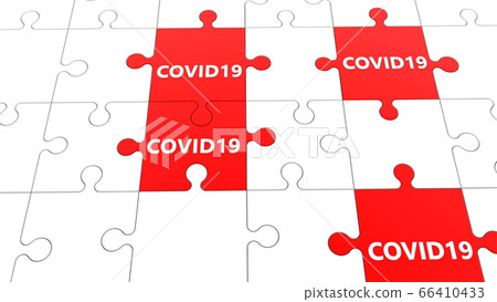 Puzzle in red and white with Covid19 concept Puzzle in red and white with Covid19 concept 66410433
