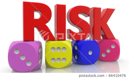 Four Dices with Risk concept Four Dices with Risk concept 66410476
