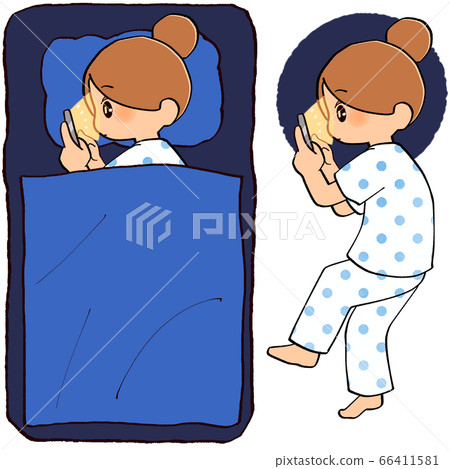 Stock illustration: sleepless woman futon set 66411581