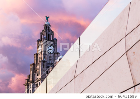 Liver Building behind an abstract building Liver Building behind an abstract building 66411689