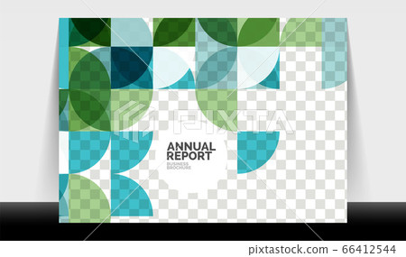 Horizontal A4 business flyer annual report template, circles and triangle style shapes modern geometric design for brochure layout, magazine or booklet 66412544
