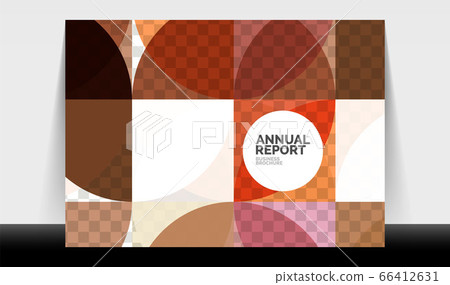 Horizontal A4 business flyer annual report template, circles and triangle style shapes modern geometric design for brochure layout, magazine or booklet 66412631