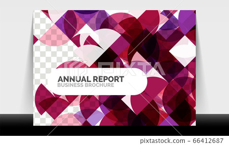 Horizontal A4 business flyer annual report template, circles and triangle style shapes modern geometric design for brochure layout, magazine or booklet 66412687