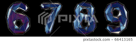 Set of numbers 6, 7, 8, 9 made of blue color glass. 66413165