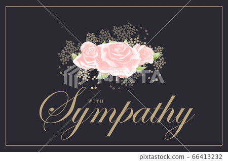 Pink rose bouquet on black background vector sympathy template 66413232