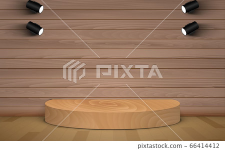wooden podium on the wooden floor with spotlight in the studio room wooden podium on the wooden floor with spotlight in the studio room 66414412