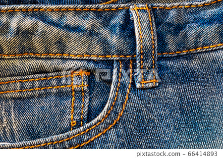 Blue Jeans Watch Pocket Design Details without Rivets and Seams CloseUp Blue Jeans Watch Pocket Design Details without Rivets and Seams CloseUp 66414893